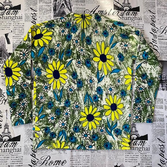 Love Me!?! Women's psychedelic floral print knit sweater vintage 60s 50s - Picture 2 of 4